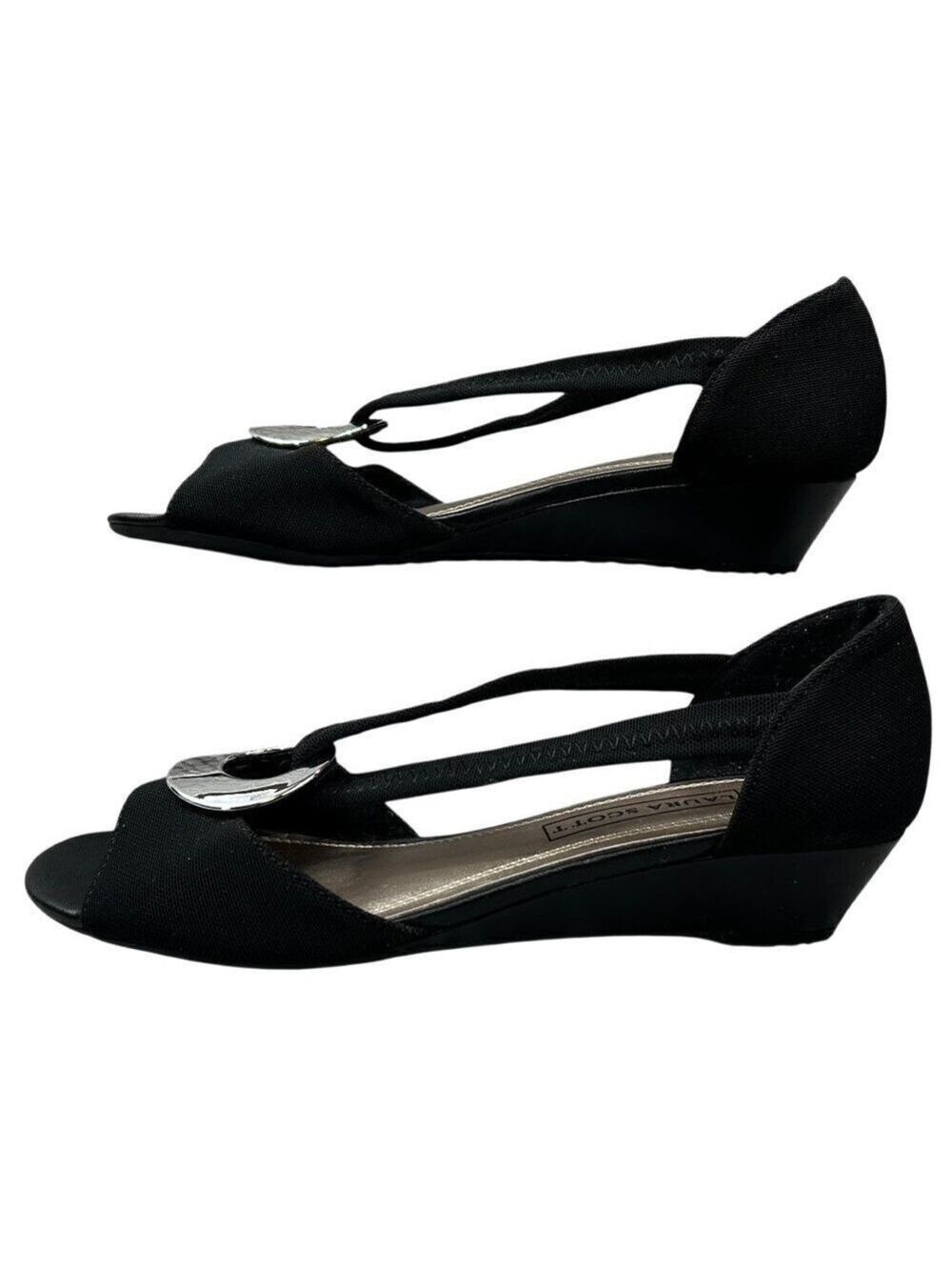 Laura Scott Black Marlena Slingback Silver Accent Sandal Size 6